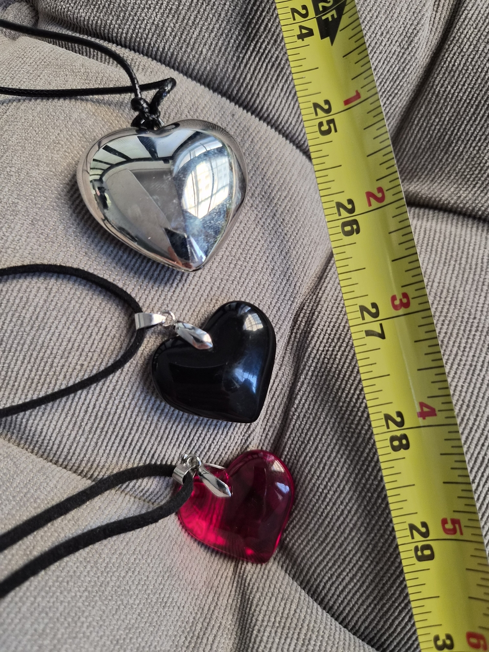 5/$5 3pc Heart Pendant Necklace Set • Silver, Red, Black Cord - Picture 2 of 6